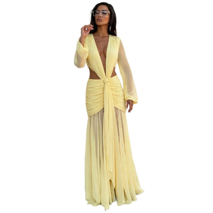 Damen Maxikleid mit raffinierten Drapierungen und tiefem V-Ausschnitt Echo Archiv