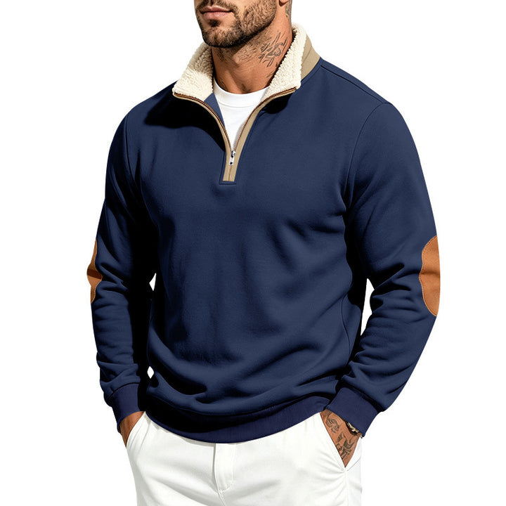 Herren Thermo-Fleece-Halbzippullover mit Teddy-Kragen und Kontrast-Ellbogenpatches Echoarchiv