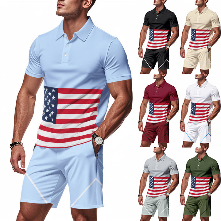 Herren Sportliches Polo-Set mit Flaggenmuster Echoarchiv