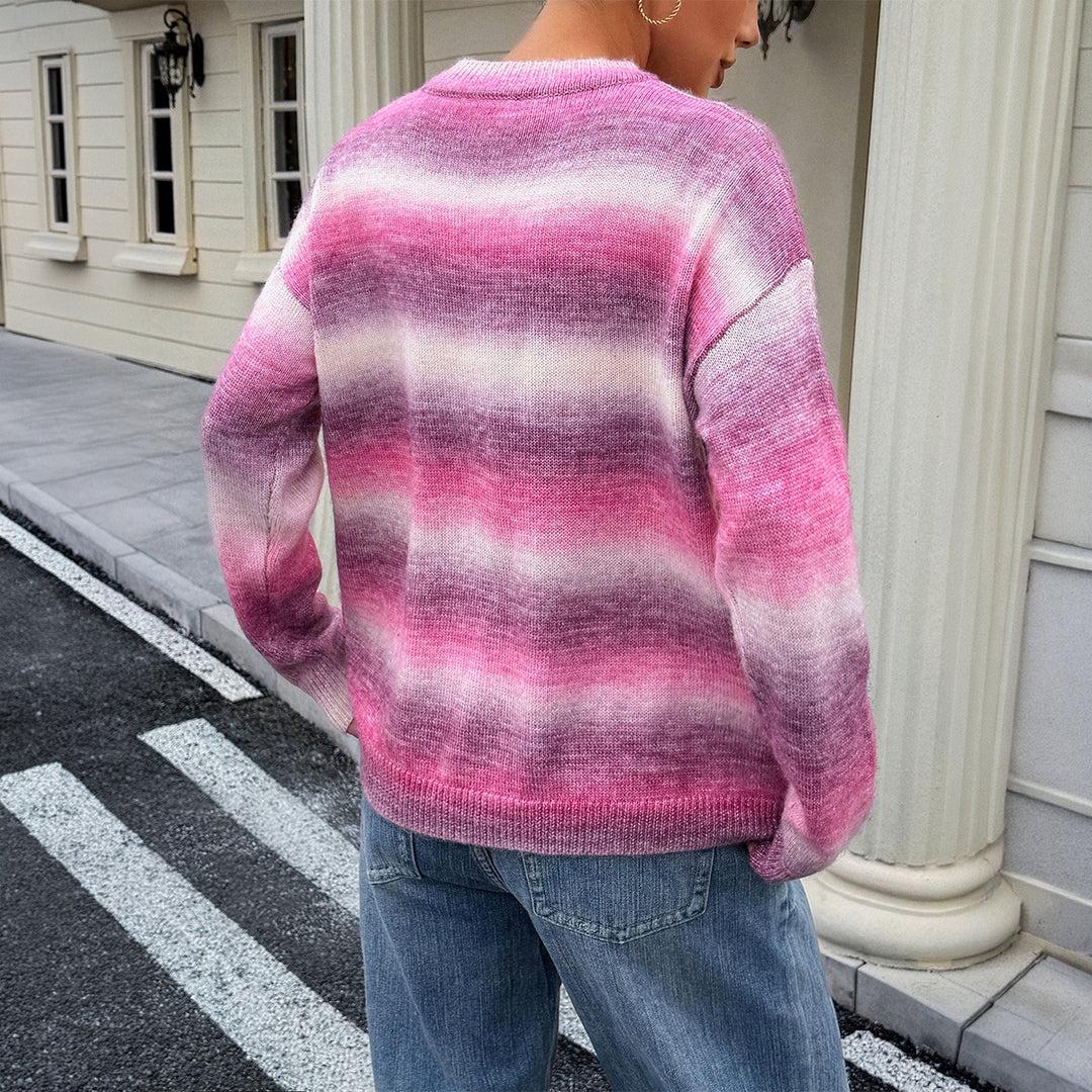 Damen Oversized-Feinstrickpullover mit Ombre-Verlauf, Rundhalsausschnitt und überschnittener Schulter – Mavelle