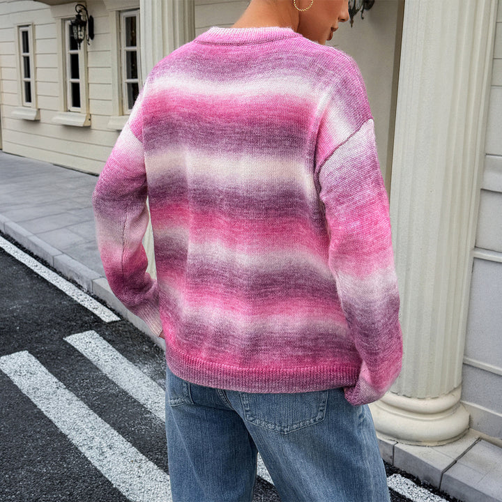 Damen Oversized-Feinstrickpullover mit Ombre-Verlauf, Rundhalsausschnitt und überschnittener Schulter – Mavelle