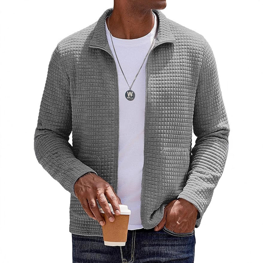 Herren Strukturierte Sweatjacke mit hohem Kragen und praktischen Taschen Echoarchiv