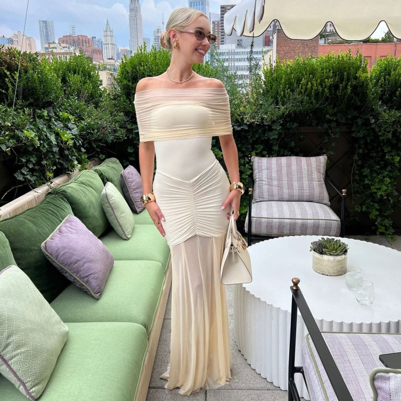 Damen Elegantes Maxi-Kleid mit schulterfreiem Design und Raffungen Echo Archiv