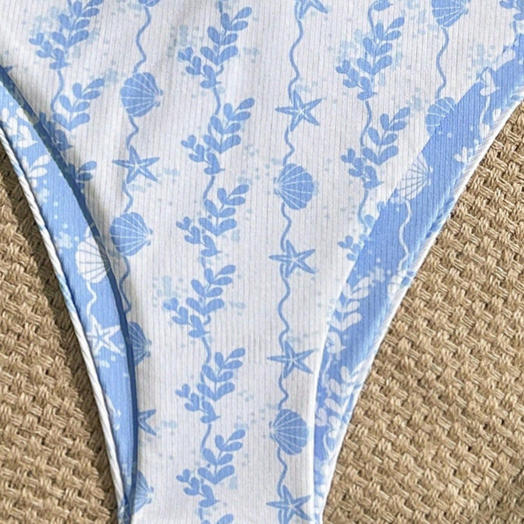 Damen Triangel-Bikini mit maritimem Muster und verstellbaren Bindebändern Echo Archiv