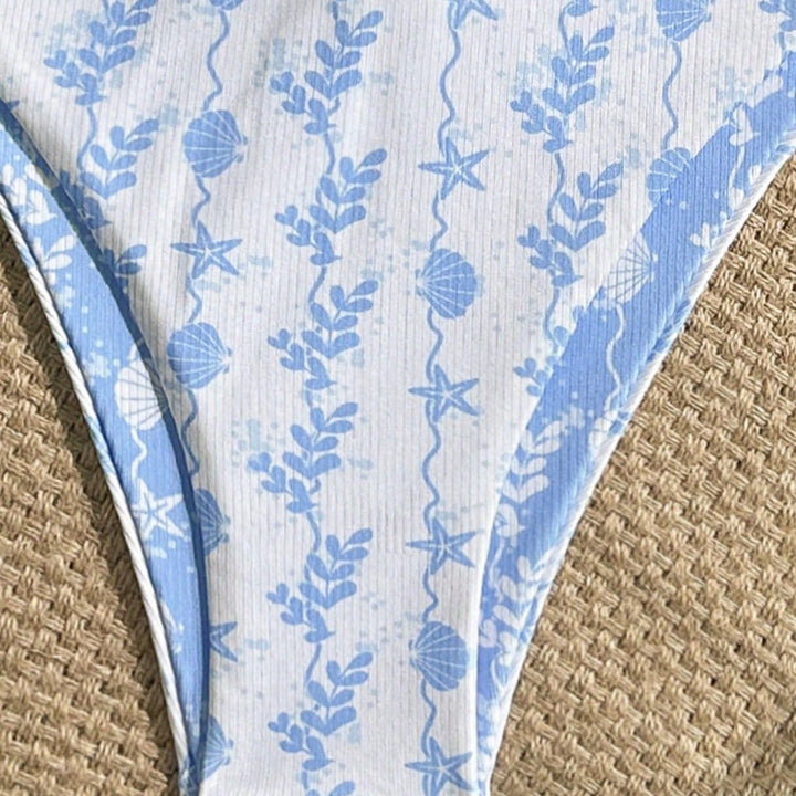 Damen Triangel-Bikini mit maritimem Muster und verstellbaren Bindebändern Echo Archiv