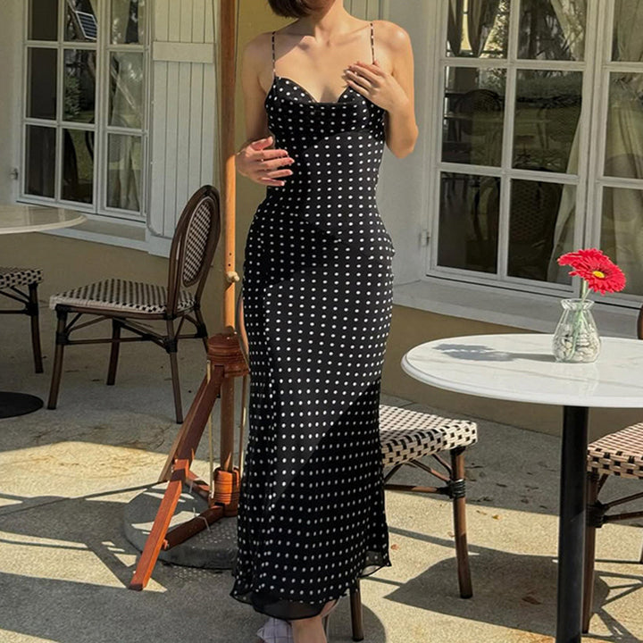 Damen Maxi-Kleid mit zarten Spaghettiträgern und Polka-Dot-Muster Echo Archiv