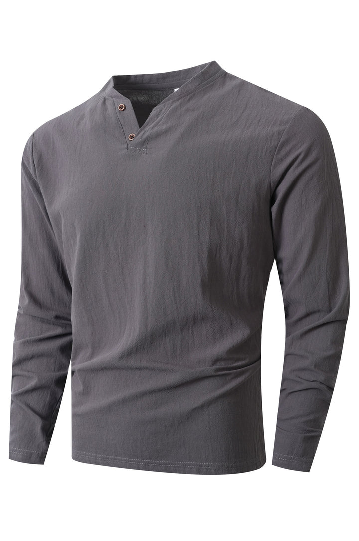Herren Langarmshirt mit modernem Stehkragen und eleganten Knöpfen Echoarchiv