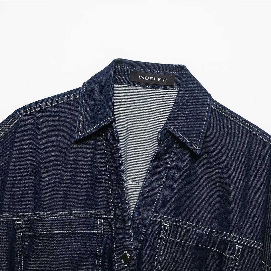 Damen Oversize Denim-Bluse mit praktischen Taschen und elastischem Saum Echo Archiv