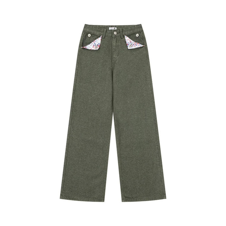 Damen Weite High‑Waist-Jeans im Palazzo-Schnitt mit Ziernaht und Blumen-Taschenfutter Echoarchiv