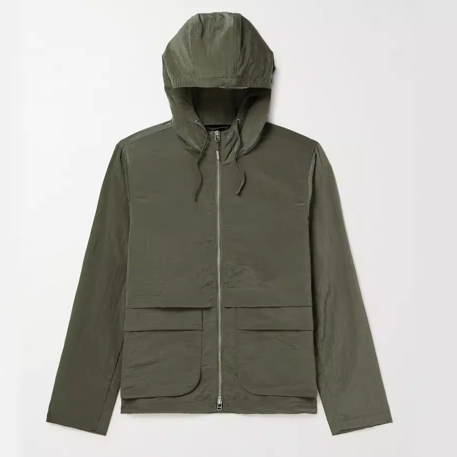 Herren leichte Outdoor-Jacke mit verstellbarem Kapuzenkragen und großen Taschen Echoarchiv