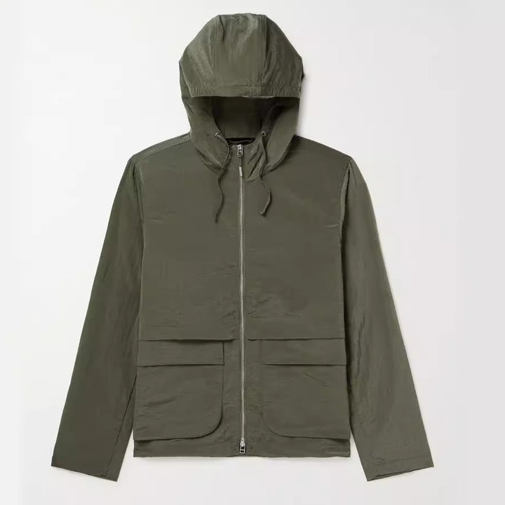 Herren leichte Outdoor-Jacke mit verstellbarem Kapuzenkragen und großen Taschen Echoarchiv