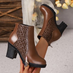 Damen nan elegante Ankle-Boots mit geflochtenem Cut-Out-Obermaterial, seitlichem Reißverschluss und komfortablem Blockabsatz Echo Archiv
