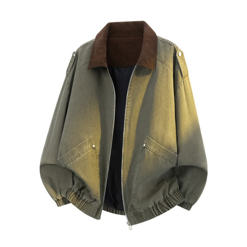 Herren Oversized Jeans-Bomberjacke mit geripptem Stehkragen, aufgesetzten Taschen und elastischem Saum Echoarchiv