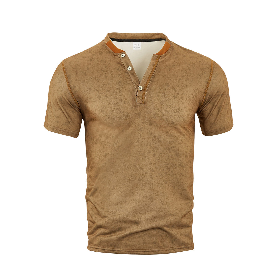Herren nan lässiges Kurzarm-Grandadshirt mit kurzer Knopfleiste, Kontrastpaspel und weichgewaschener Struktur Echo Archiv