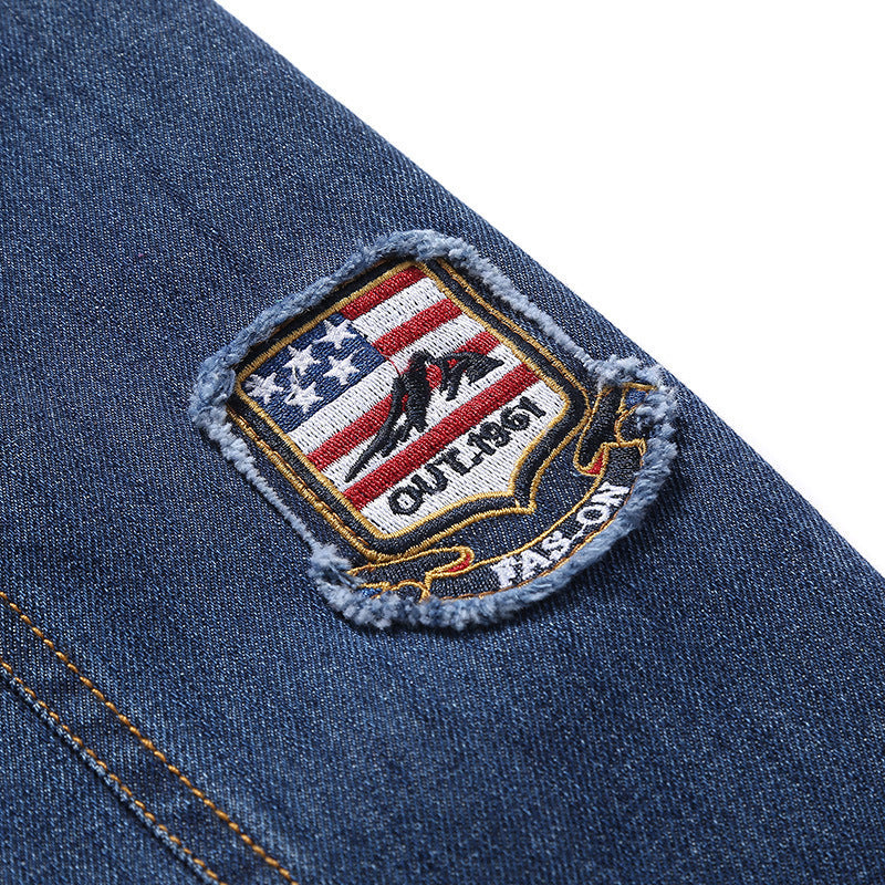 Herren Jeansjacke im Worker‑Stil mit Aufnäher und Mesh‑Futter – Denvaro