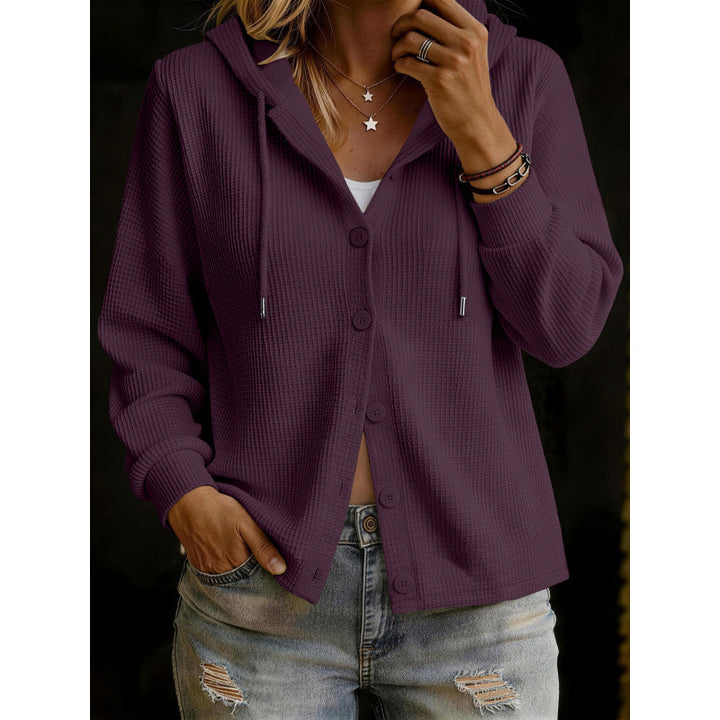 Damen Kapuzenstrickjacke im Waffelstrick mit Knopfleiste Echoarchiv