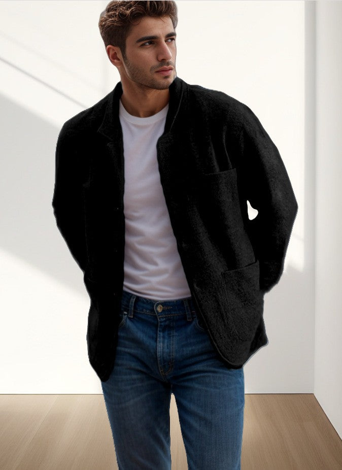 Herren Sakkoartige Strickjacke mit Hemdkragen und aufgesetzten Taschen Echoarchiv
