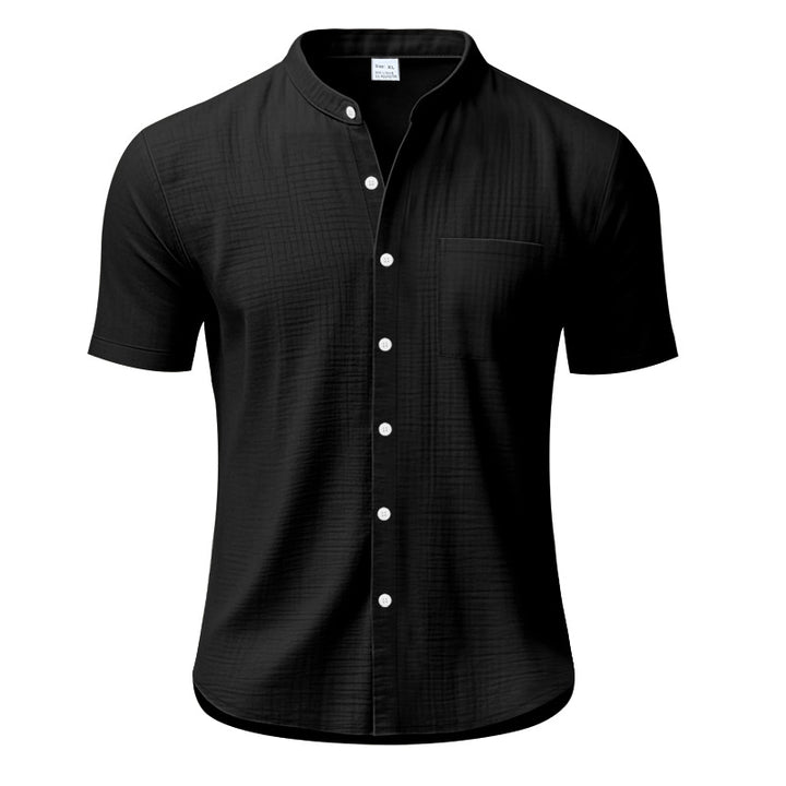 Herren Kurzarm-Henley-Shirt mit strukturiertem Design und Brusttasche Echoarchiv