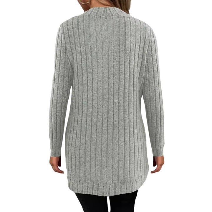 Damen Langer Offener Rippstrick-Cardigan mit abgerundetem Saum – Veloura