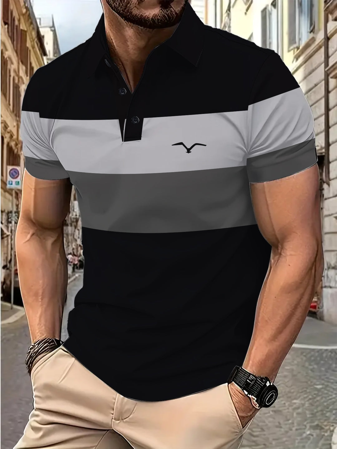 Herren Kurzarm Poloshirt mit markantem Farbdesign Echoarchiv