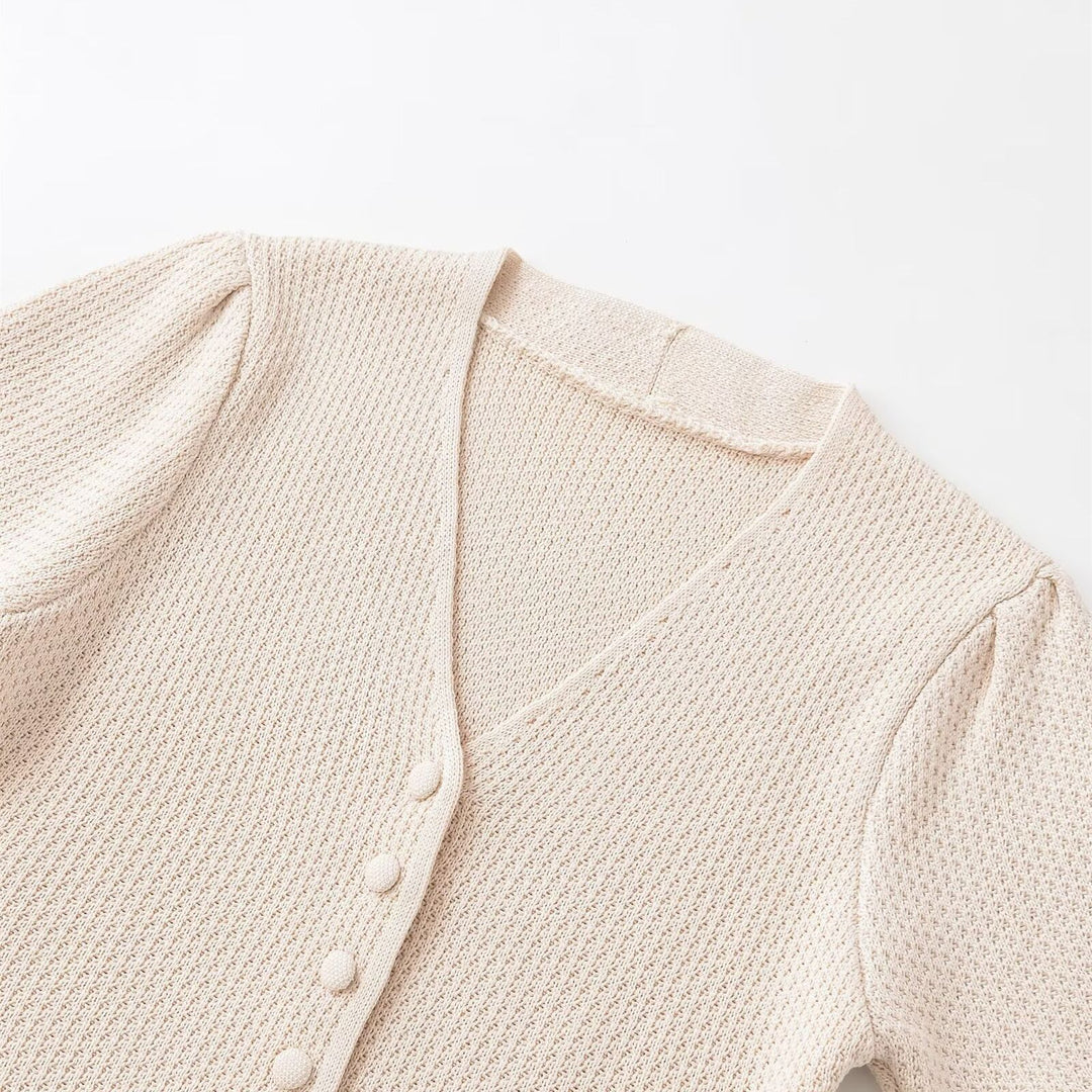 Damen Kurzarm Strickjacke mit V-Ausschnitt und feiner Struktur Echo Archiv