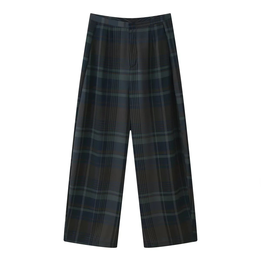 Damen weite Karohose mit hoher Taille, fließender Wide‑Leg‑Silhouette und verdecktem Elastikbund – Avélisse