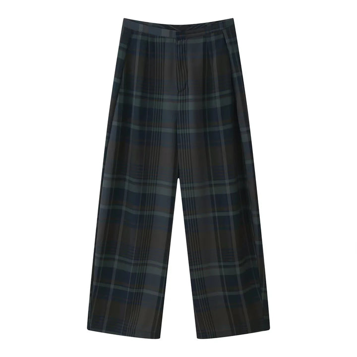 Damen nan weite Karohose mit hoher Taille, fließender Wide‑Leg‑Silhouette und verdecktem Elastikbund Echo Archiv