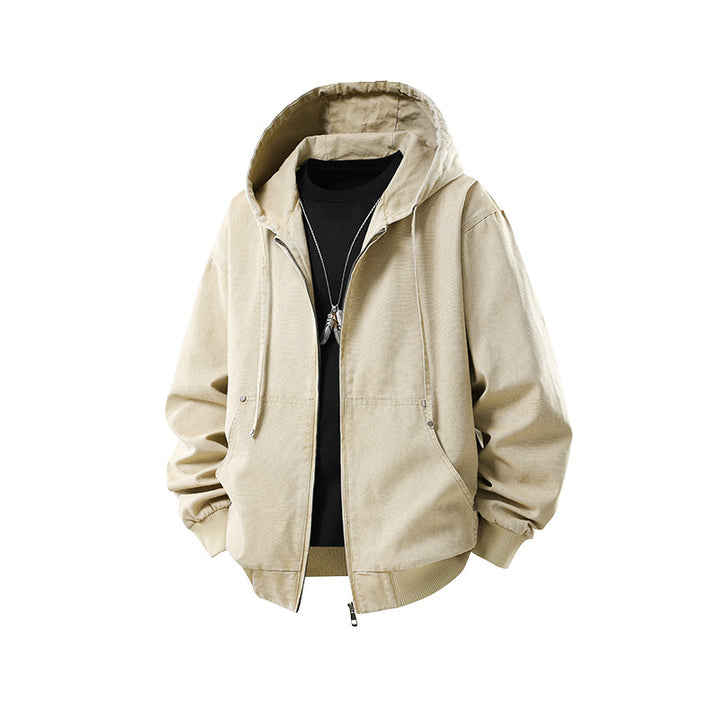 Herren Oversize Kapuzenjacke aus gewaschenem Canvas mit Reißverschluss und Utility-Taschen Echo Archiv