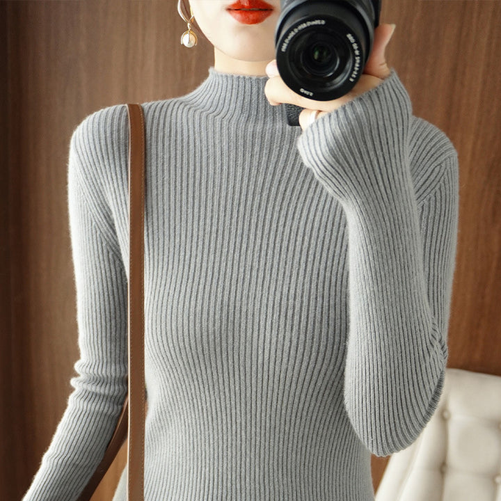 Damen Körperbetonter Rippenstrick-Rollkragenpullover mit Stretch-Effekt Echoarchiv