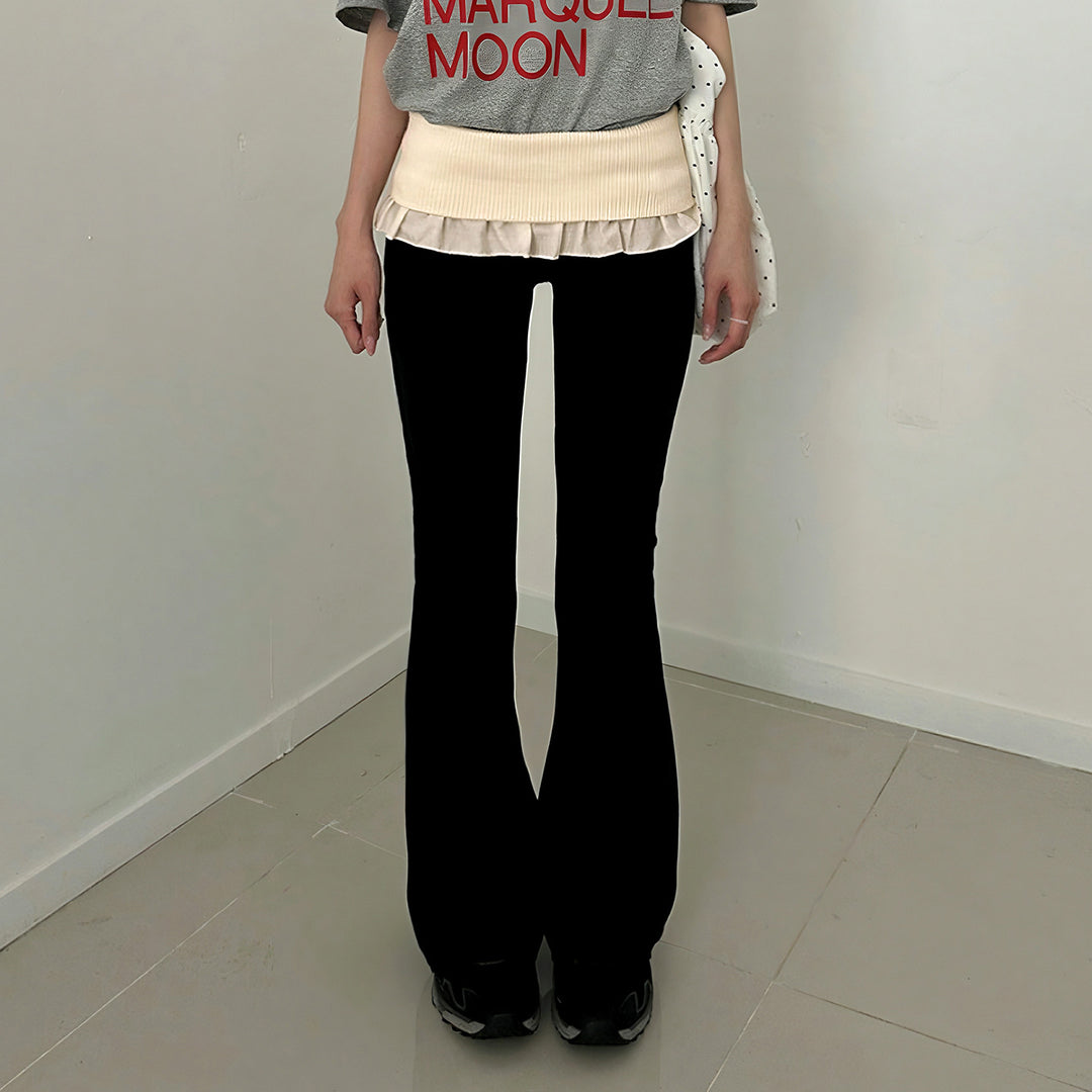 Damen nan taillierte Highwaist Schlaghose mit Zierband, Gürtelschlaufen und ausgestelltem Bein Echo Archiv
