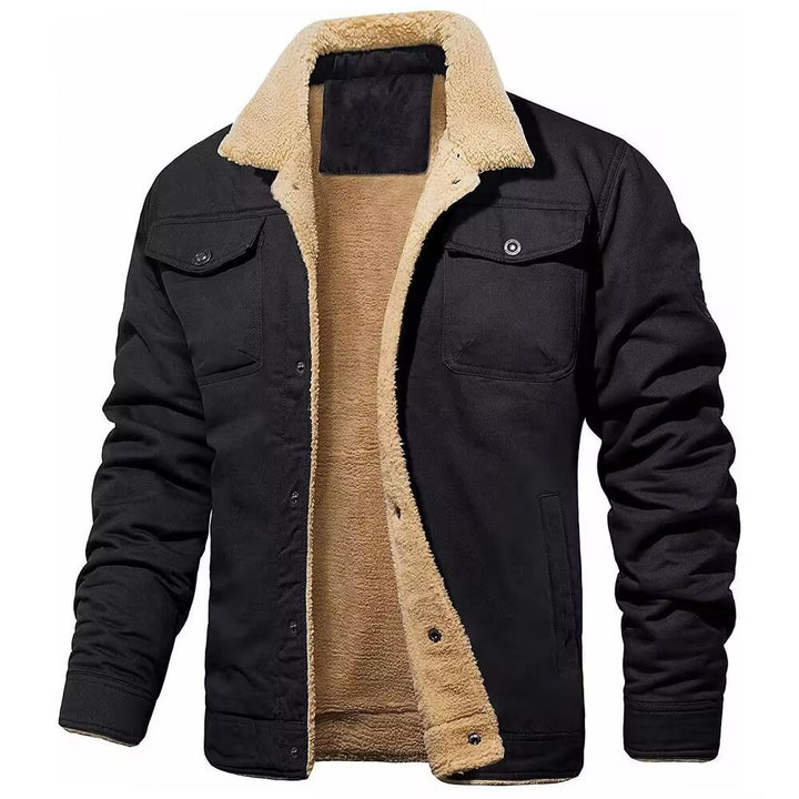 Herren Gefüttertes Canvas-Überhemd mit durchgehendem Sherpa-Innenfutter, Brusttaschen und Overshirt-Schnitt – Taviero