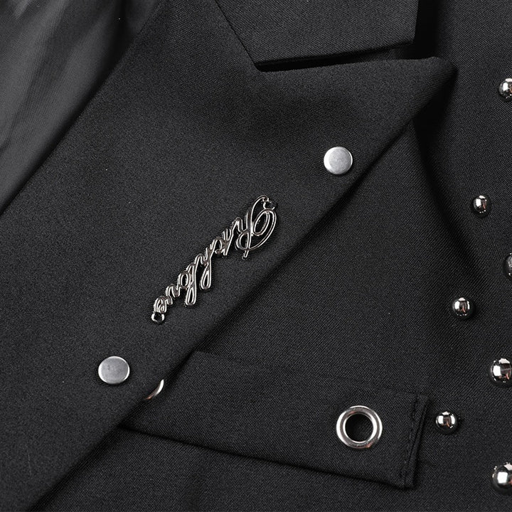 Herren Kurzblazer-Jacke im Rockigen Biker‑Look mit Nietenbesatz, Doppelreiher & Ärmel-Schnallen Echoarchiv
