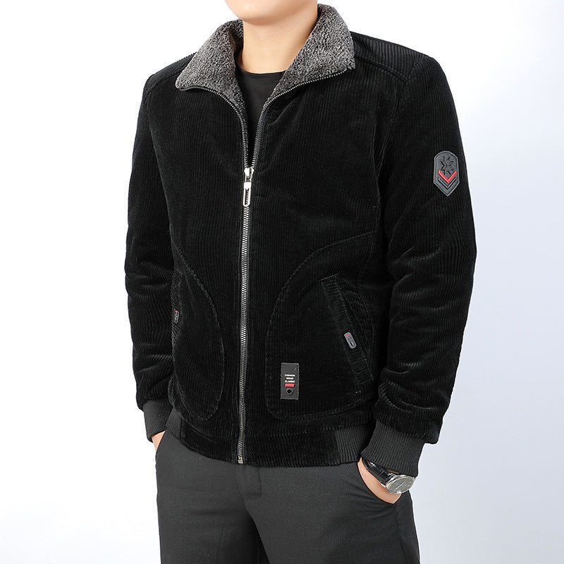 Herren Kurz geschnittene Cord‑Bomberjacke mit Teddykragen und Rippbündchen – Brevano