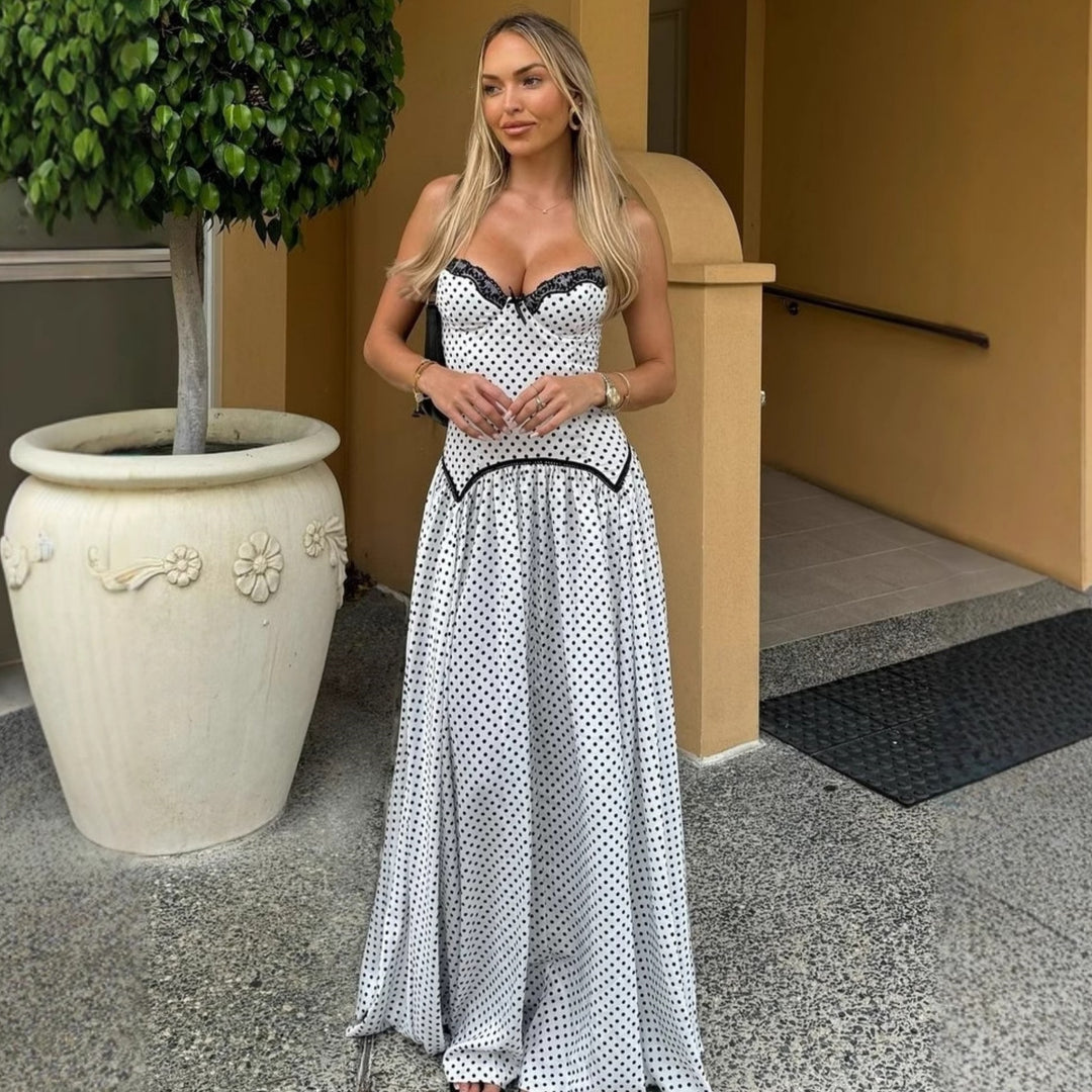 Damen Maxikleid mit gepunktetem Design und Spitzendetails Echo Archiv