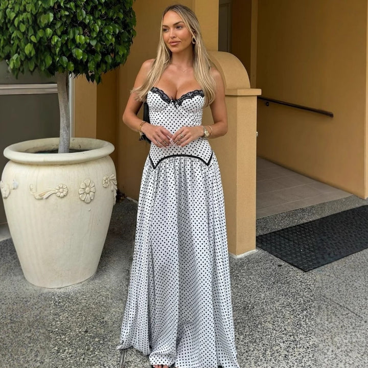 Damen Maxikleid mit gepunktetem Design und Spitzendetails Echo Archiv