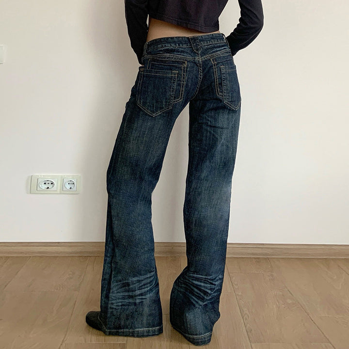 Damen Weite High‑Waist Denim-Jeans mit Used‑Effekt und geradem Bein Echo Archiv