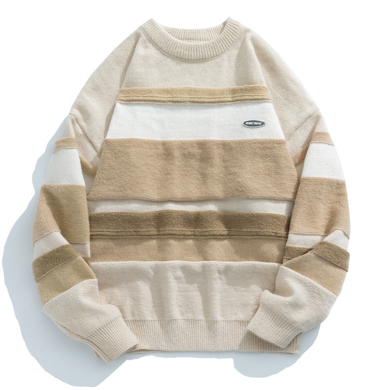 Unisex Lässiger Blockstreifen-Pullover im Oversize-Schnitt mit Raglanärmeln und geripptem Saum Echo Archiv