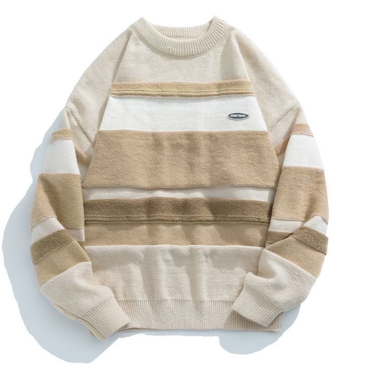 Unisex Lässiger Blockstreifen-Pullover im Oversize-Schnitt mit Raglanärmeln und geripptem Saum Echo Archiv