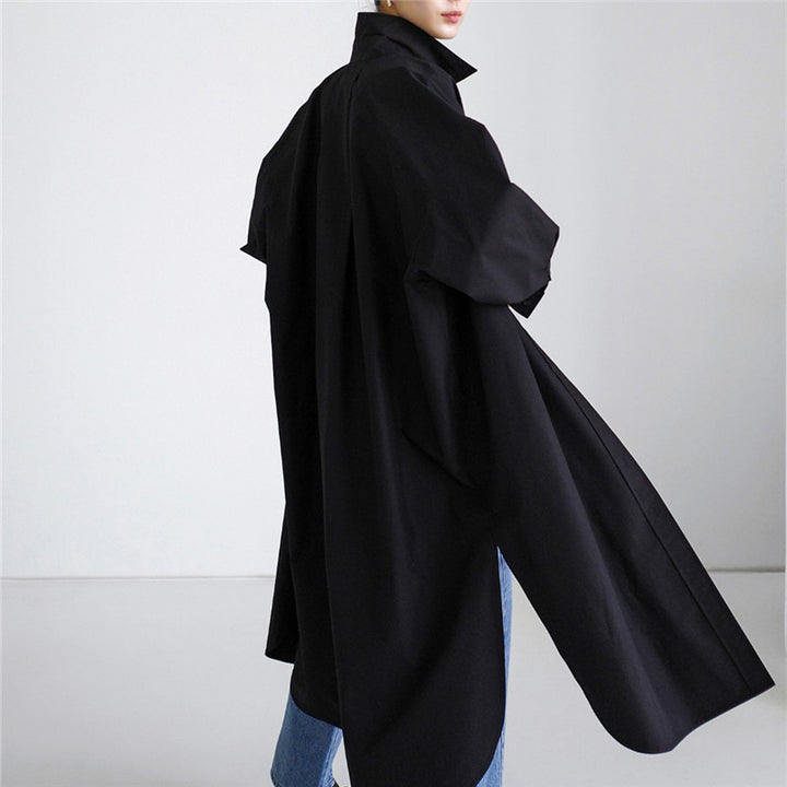 Damen Maxilanges Popeline-Hemdkleid mit kastiger Oversize-Silhouette und abgerundetem Saum Echoarchiv