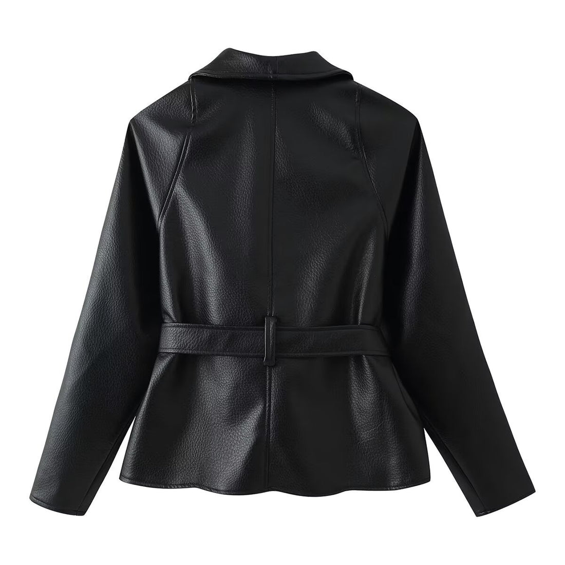 Damen Taillierte Kunstleder-Jacke mit Schalkragen und Bindegürtel Echo Archiv