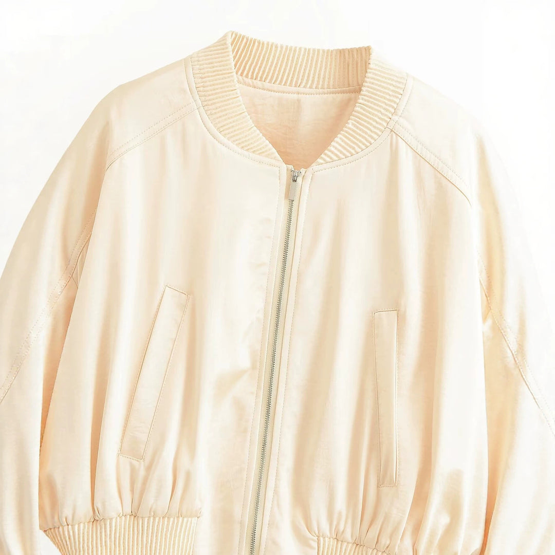 Damen kurz geschnittene Bomberjacke aus Satin mit elastischen Bündchen Echo Archiv