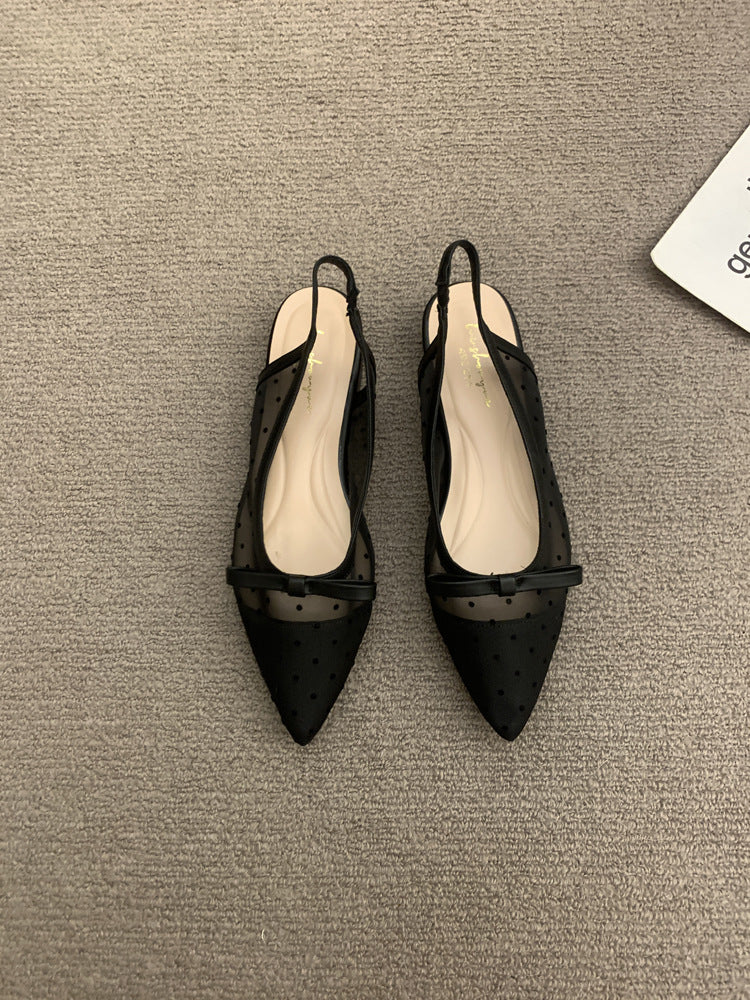 Damen Spitz zulaufende Slingback-Ballerinas mit gepunktetem Mesh und Zierschleife – Lioré