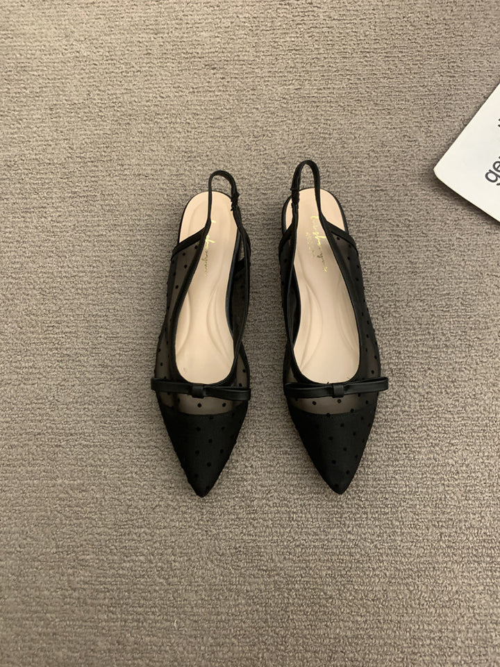 Damen Spitz zulaufende Slingback-Ballerinas mit gepunktetem Mesh und Zierschleife – Lioré