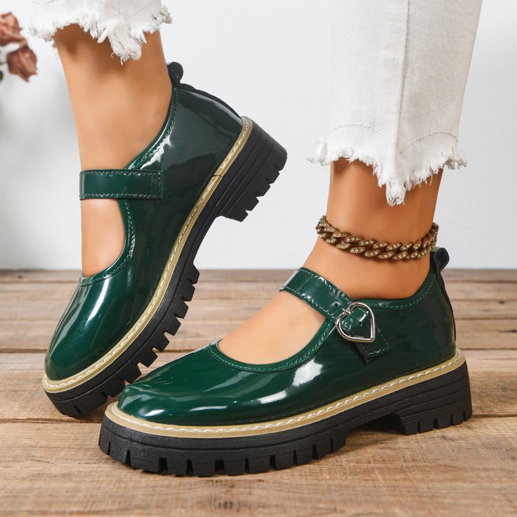 Damen Riemchen‑Slipper im Mary‑Jane‑Stil mit grober Profilsohle und Herzschließe Echo Archiv