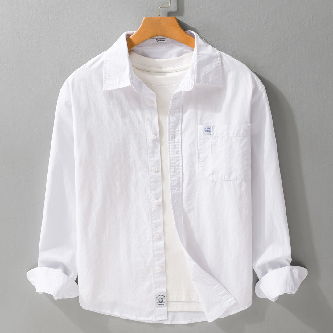 Herren Baumwoll-Overshirt im Layering‑Look mit Kentkragen und aufgesetzter Brusttasche Echoarchiv
