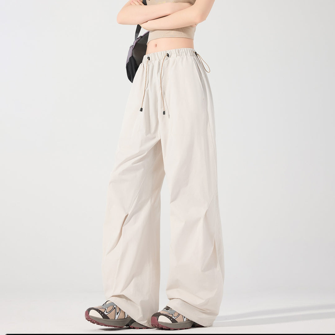 Damen Weite Nylon-Baggyhose mit elastischem Tunnelzugbund & Utility‑Taschen Echoarchiv
