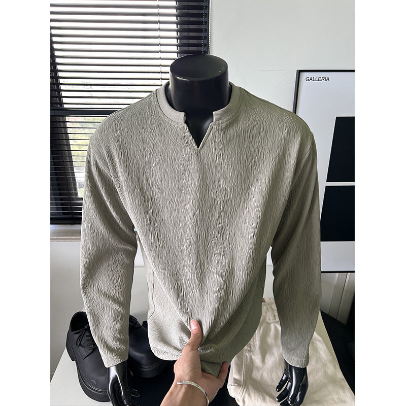 Herren Feinstrukturiertes Langarmshirt mit Stehkragen und V‑Einsatz Echo Archiv