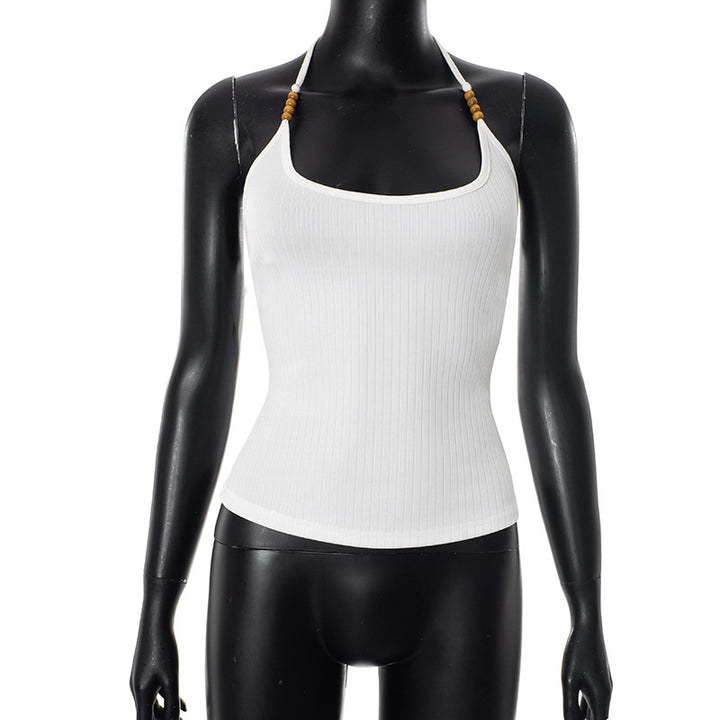 Damen Neckholder-Top aus hochwertigem Rib-Material mit dekorativen Holzakzenten Echo Archiv