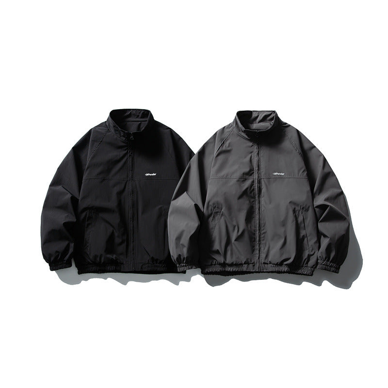 Unisex Leichte wasserabweisende Windjacke mit Stehkragen, Raglanärmeln und elastischem Saum Echoarchiv