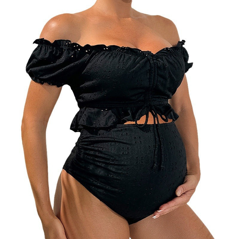 Damen Zweiteiliges Strand-Outfit mit off-shoulder Oberteil und hoher Hose Echo Archiv
